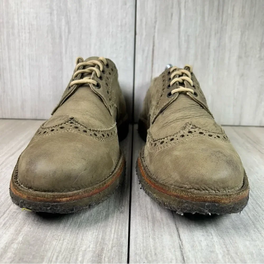 Frye Tan Olive Leather Brogue Wingtip Derby Oxford Dress Shoes Size 10 D
